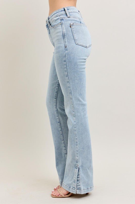 Judy Blue Full Size Tummy Control Vintage Wash Side Slit Slim Boot Jeans Plus Size - Too Dimes Boutique