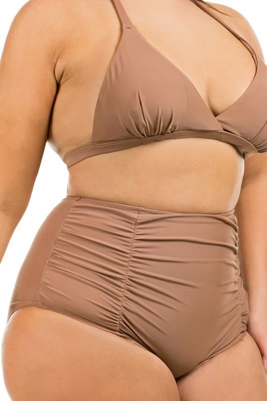 Two Piece High Waist with Rughe Front - Too Dimes Boutique