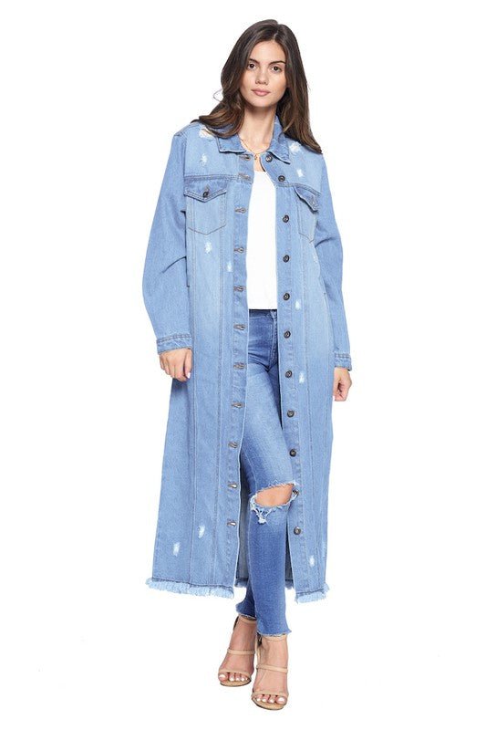 DENIM LONG JACKETS DISTRESSED WASHED - Too Dimes Boutique