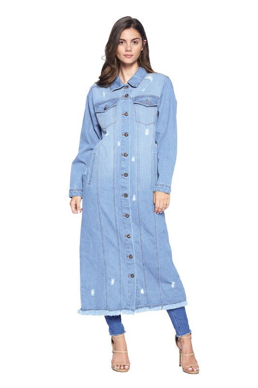 DENIM LONG JACKETS DISTRESSED WASHED - Too Dimes Boutique