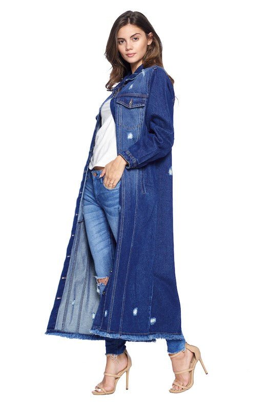 DENIM LONG JACKETS DISTRESSED WASHED - Too Dimes Boutique