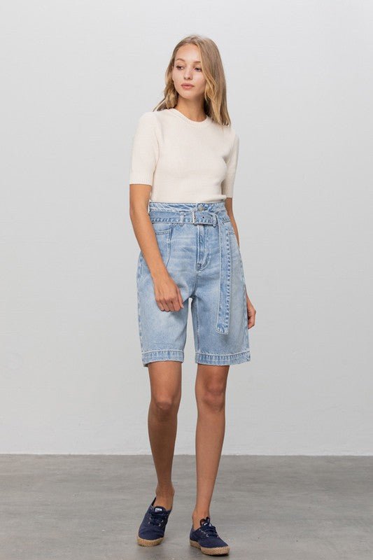 BELTED DENIM BERMUDAS - Too Dimes Boutique