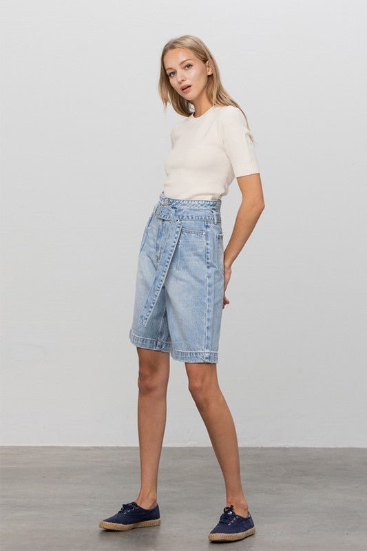 BELTED DENIM BERMUDAS - Too Dimes Boutique