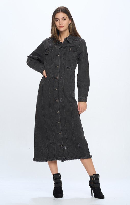 DENIM LONG JACKETS DISTRESSED WASHED - Too Dimes Boutique