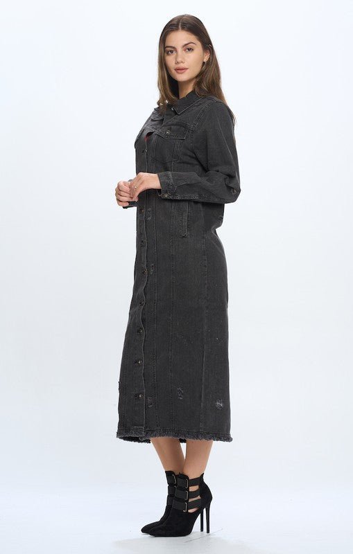 DENIM LONG JACKETS DISTRESSED WASHED - Too Dimes Boutique