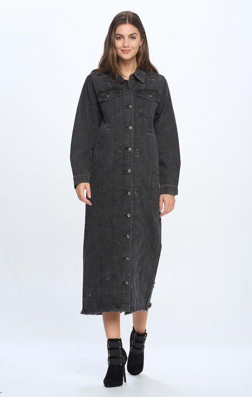 DENIM LONG JACKETS DISTRESSED WASHED - Too Dimes Boutique