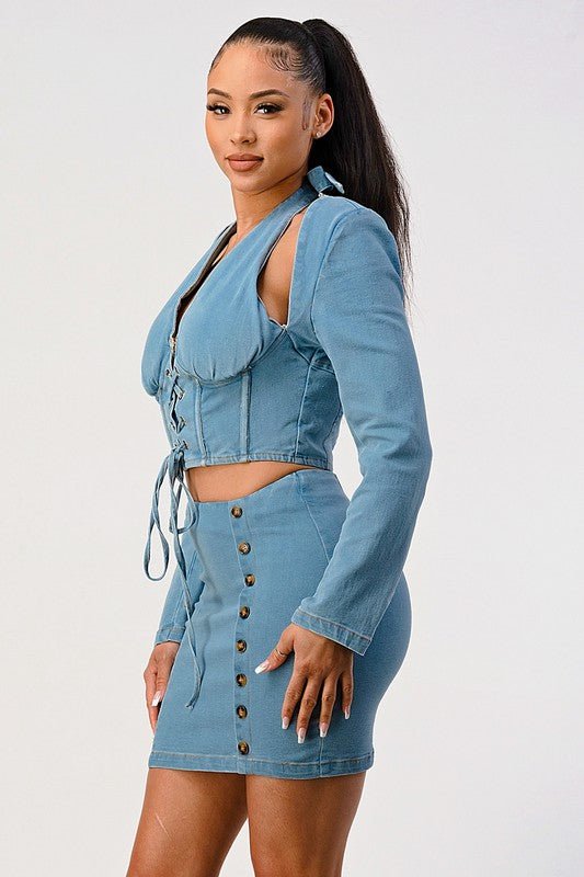 Denim top and skirt set - Too Dimes Boutique