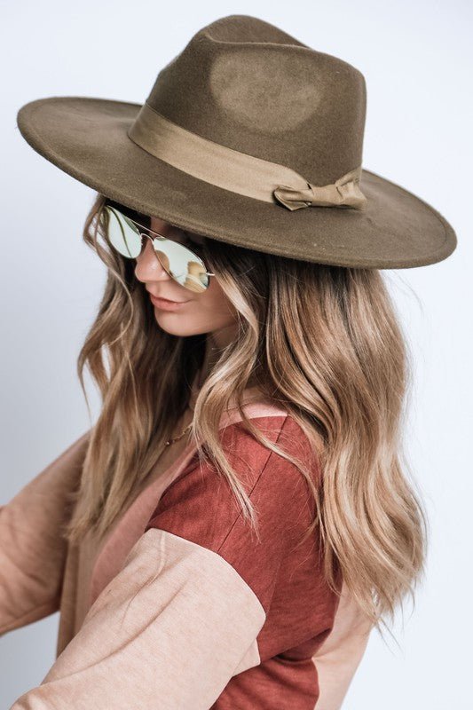 WIDE BRIM RIBBON FEDROA HAT - Too Dimes Boutique