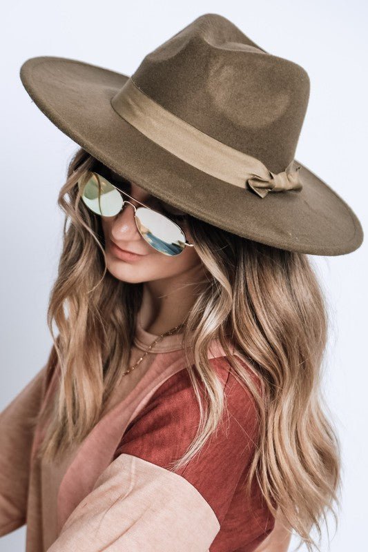 WIDE BRIM RIBBON FEDROA HAT - Too Dimes Boutique