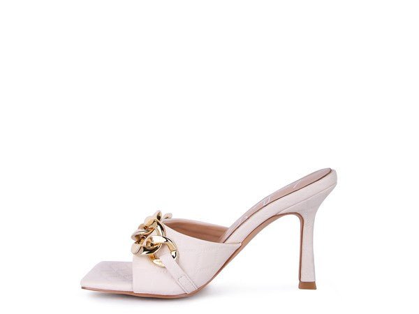 MERMAID Quilted Metal Chain Heeled Sandals - Too Dimes Boutique