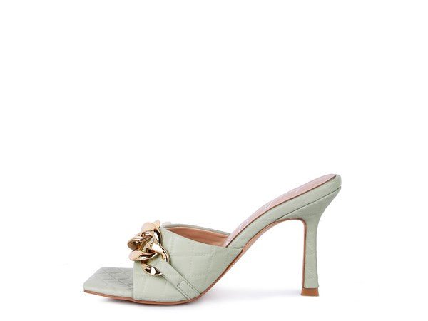 MERMAID Quilted Metal Chain Heeled Sandals - Too Dimes Boutique