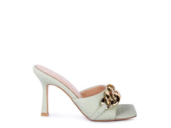 MERMAID Quilted Metal Chain Heeled Sandals - Too Dimes Boutique