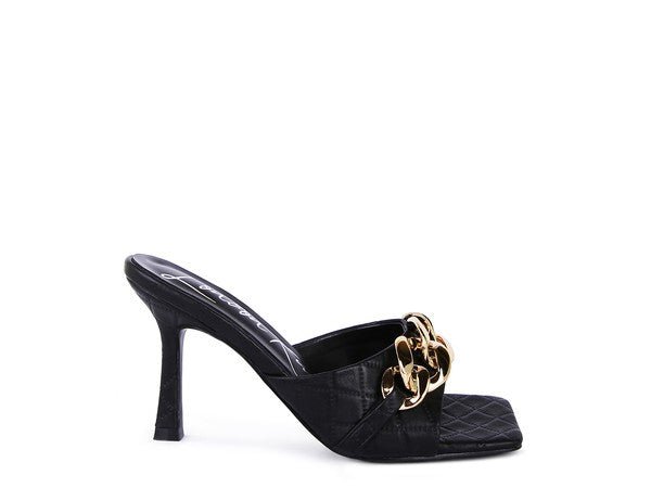 MERMAID Quilted Metal Chain Heeled Sandals - Too Dimes Boutique