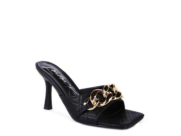 MERMAID Quilted Metal Chain Heeled Sandals - Too Dimes Boutique
