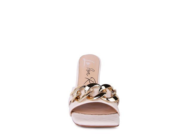 MERMAID Quilted Metal Chain Heeled Sandals - Too Dimes Boutique