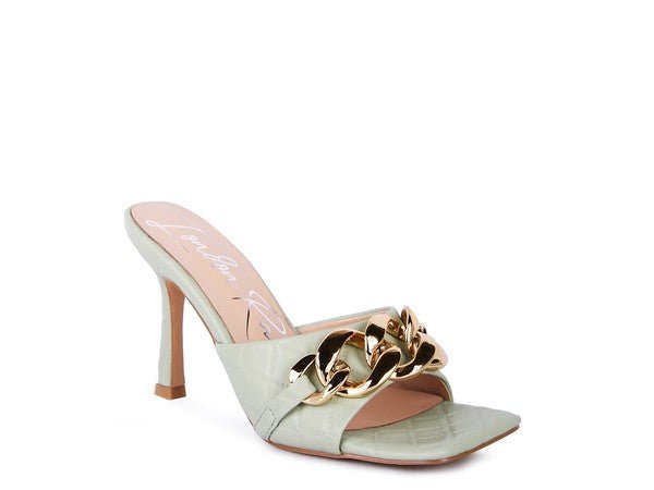 MERMAID Quilted Metal Chain Heeled Sandals - Too Dimes Boutique