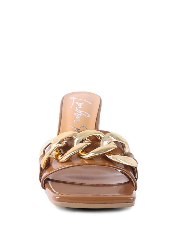 PLAYDOLL METAL CHAIN DETAIL BLOCK HEEL SANDAL - Too Dimes Boutique