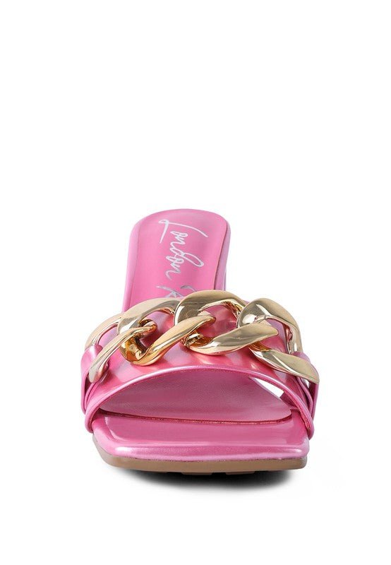 PLAYDOLL METAL CHAIN DETAIL BLOCK HEEL SANDAL - Too Dimes Boutique
