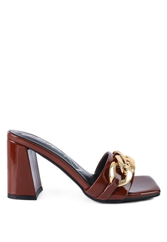 PLAYDOLL METAL CHAIN DETAIL BLOCK HEEL SANDAL - Too Dimes Boutique