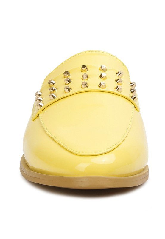 YASHTA Patent Studded Flat Mules - Too Dimes Boutique
