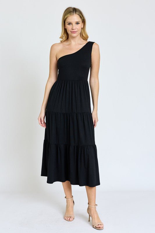 One Shoulder Ruffle Midi Dress - Too Dimes Boutique