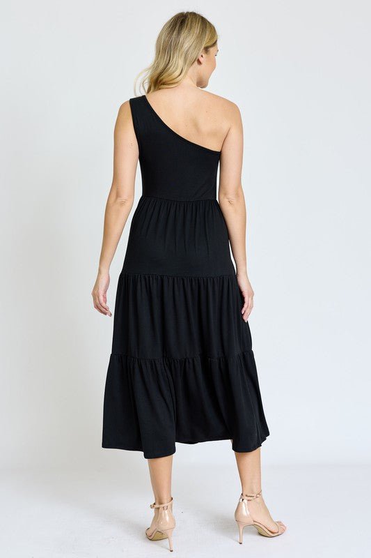 One Shoulder Ruffle Midi Dress - Too Dimes Boutique