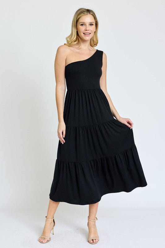 One Shoulder Ruffle Midi Dress - Too Dimes Boutique