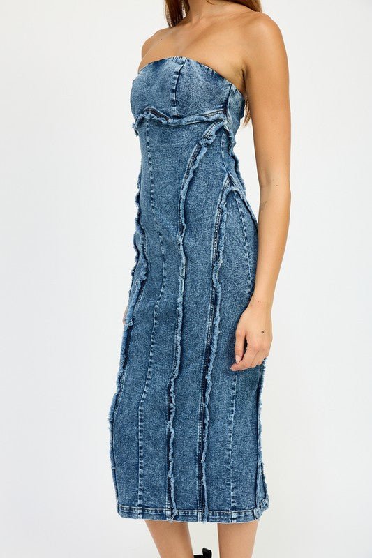 TUBE FRAYED SEAM MIDI DRESS - Too Dimes Boutique