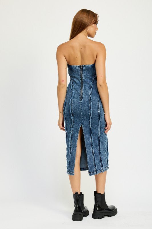 TUBE FRAYED SEAM MIDI DRESS - Too Dimes Boutique