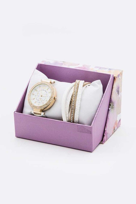 Crystal Bezel Fashion Watch Bracelet Set - Too Dimes Boutique