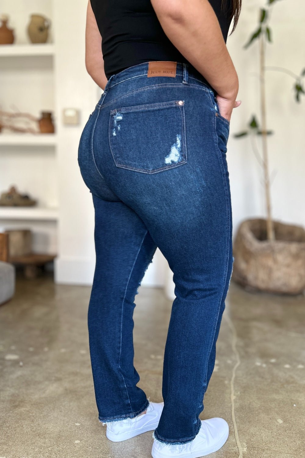 Judy Blue Full Size High Waist Rigid Magic Heavy Destroy Straight Jeans - Too Dimes Boutique
