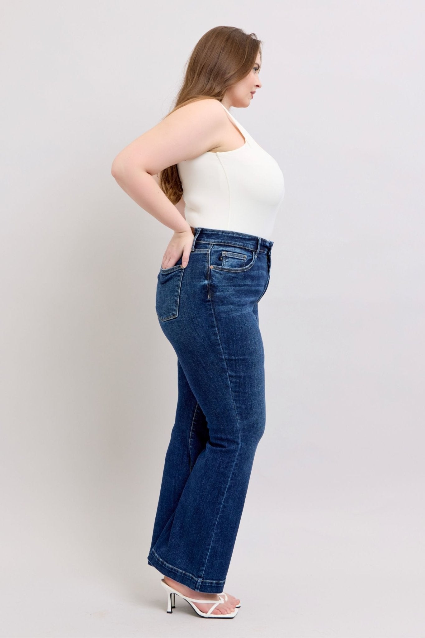 Judy Blue Full Size High Rise Flare Jeans with Pockets Plus Size - Too Dimes Boutique