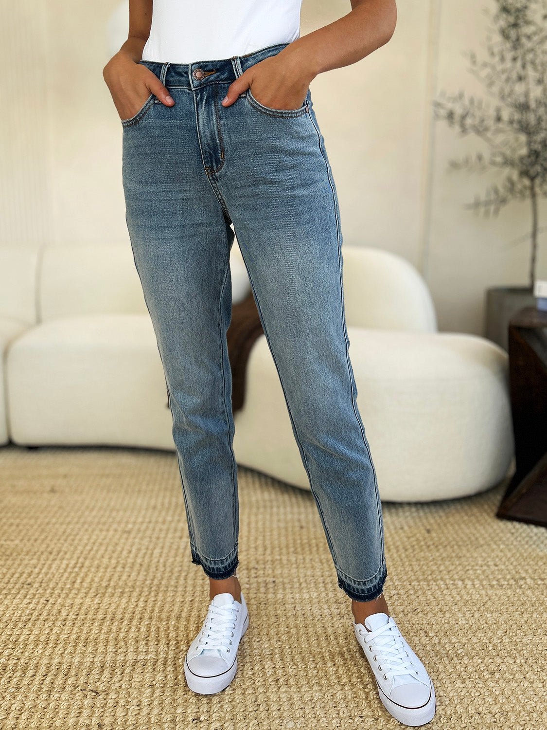 Judy Blue Full Size Mid Rise Rigid Magic Release Hem Jeans - Too Dimes Boutique