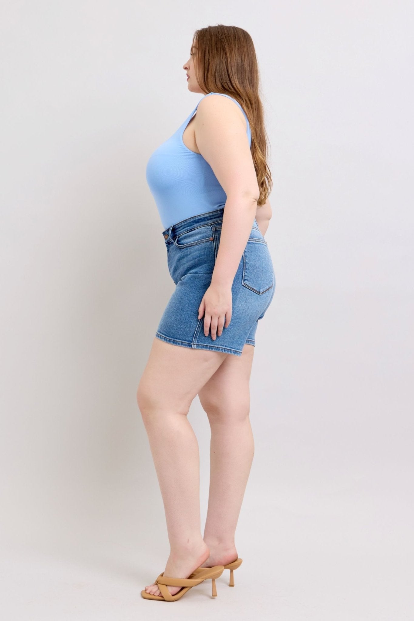 Judy Blue Full Size 2 Button Denim Shorts with Pockets Plus Size - Too Dimes Boutique