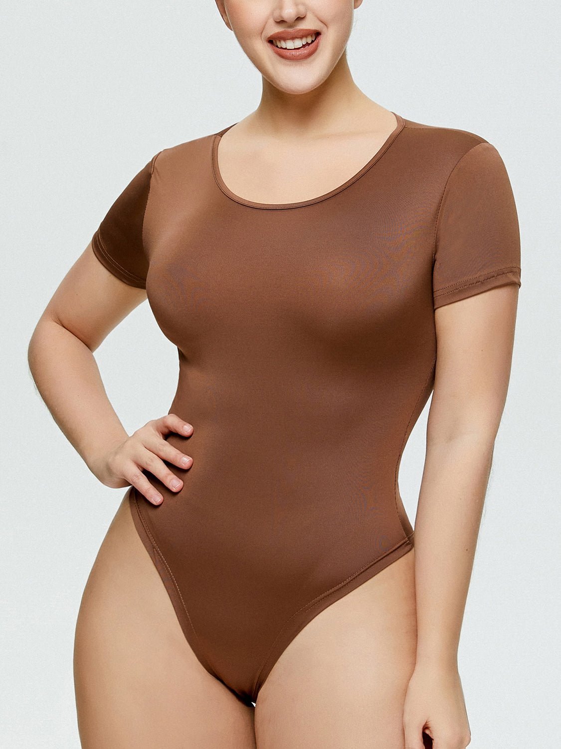 Full Size Round Neck Short Sleeve Bodysuit - Too Dimes Boutique