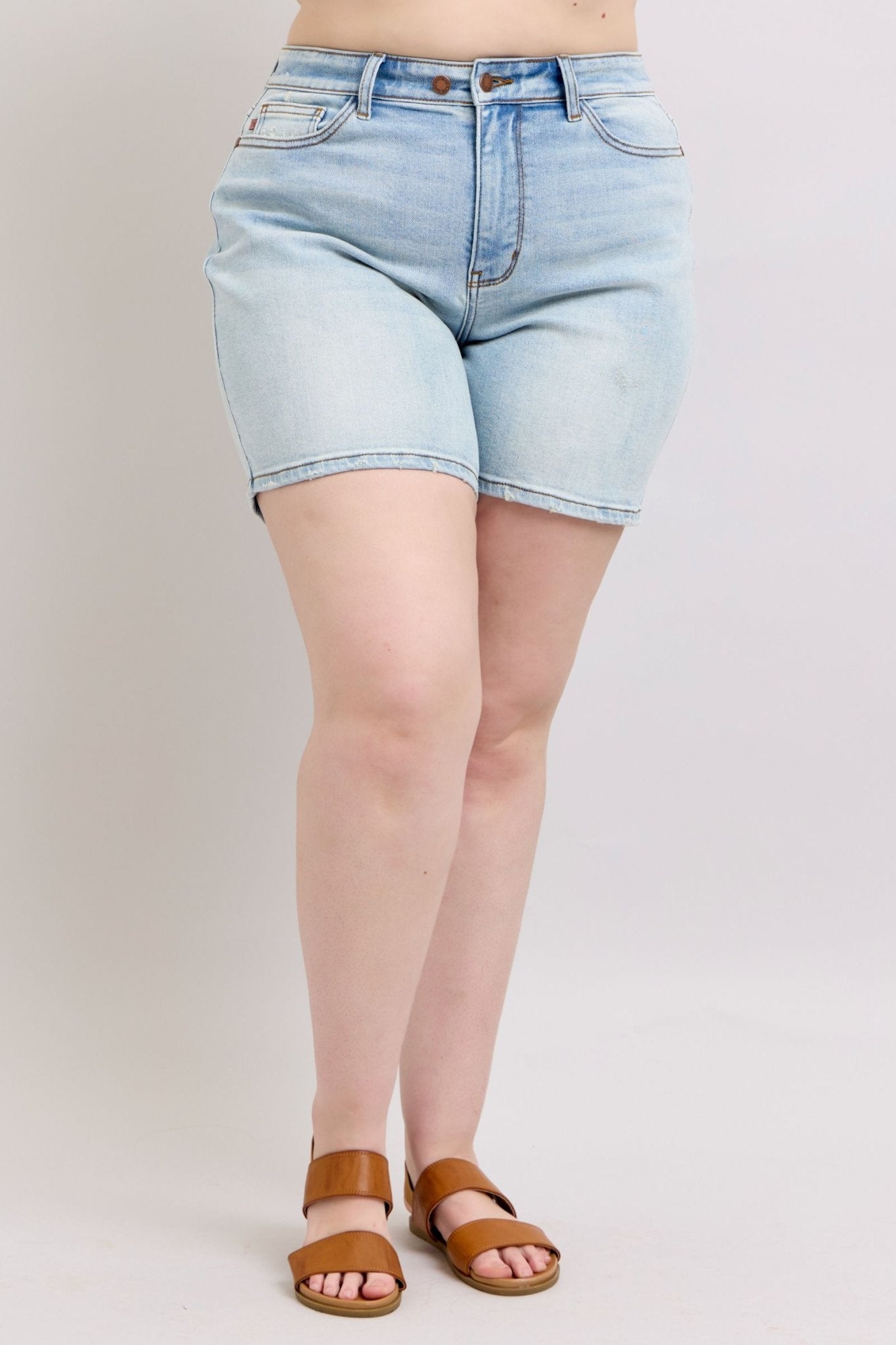 Judy Blue Full Size 2 Button Denim Shorts with Pockets Plus Size - Too Dimes Boutique