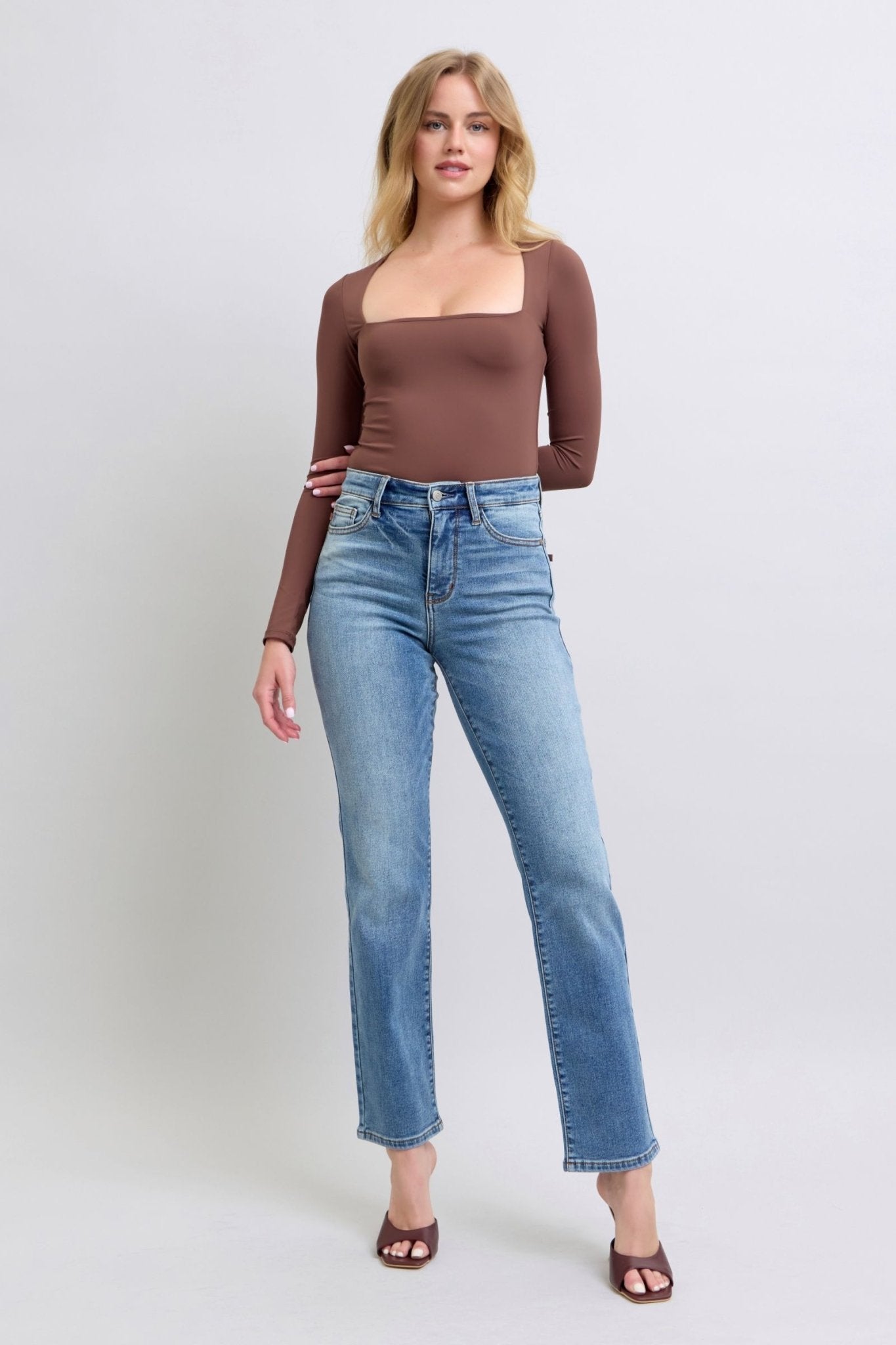 Judy Blue Full Size Run Vintage Wash Thermal Straight Jeans - Too Dimes Boutique
