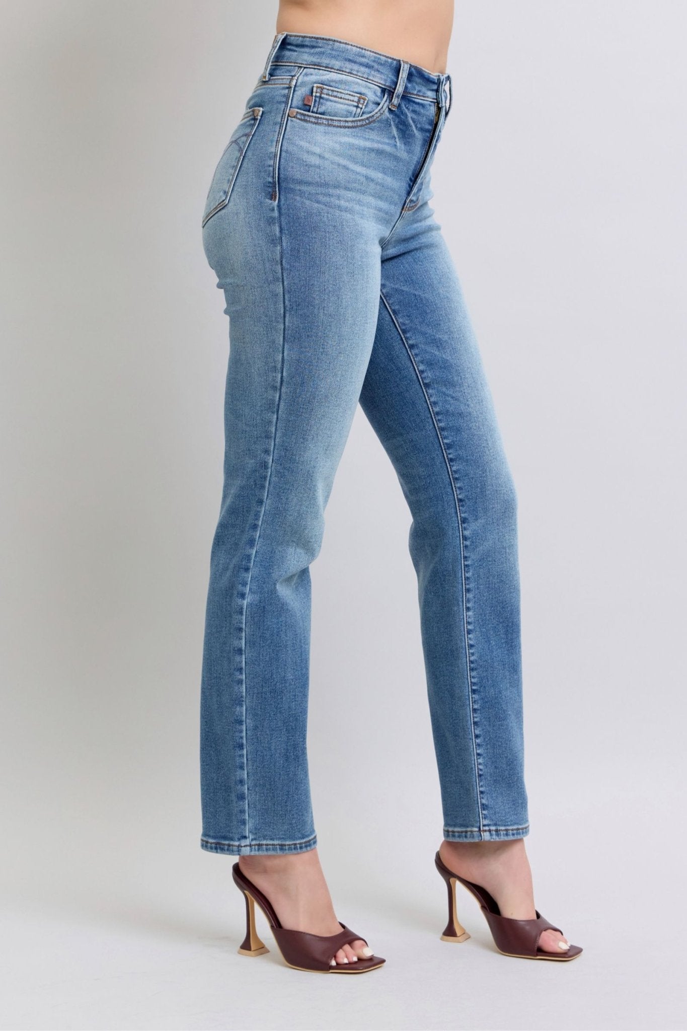 Judy Blue Full Size Run Vintage Wash Thermal Straight Jeans - Too Dimes Boutique