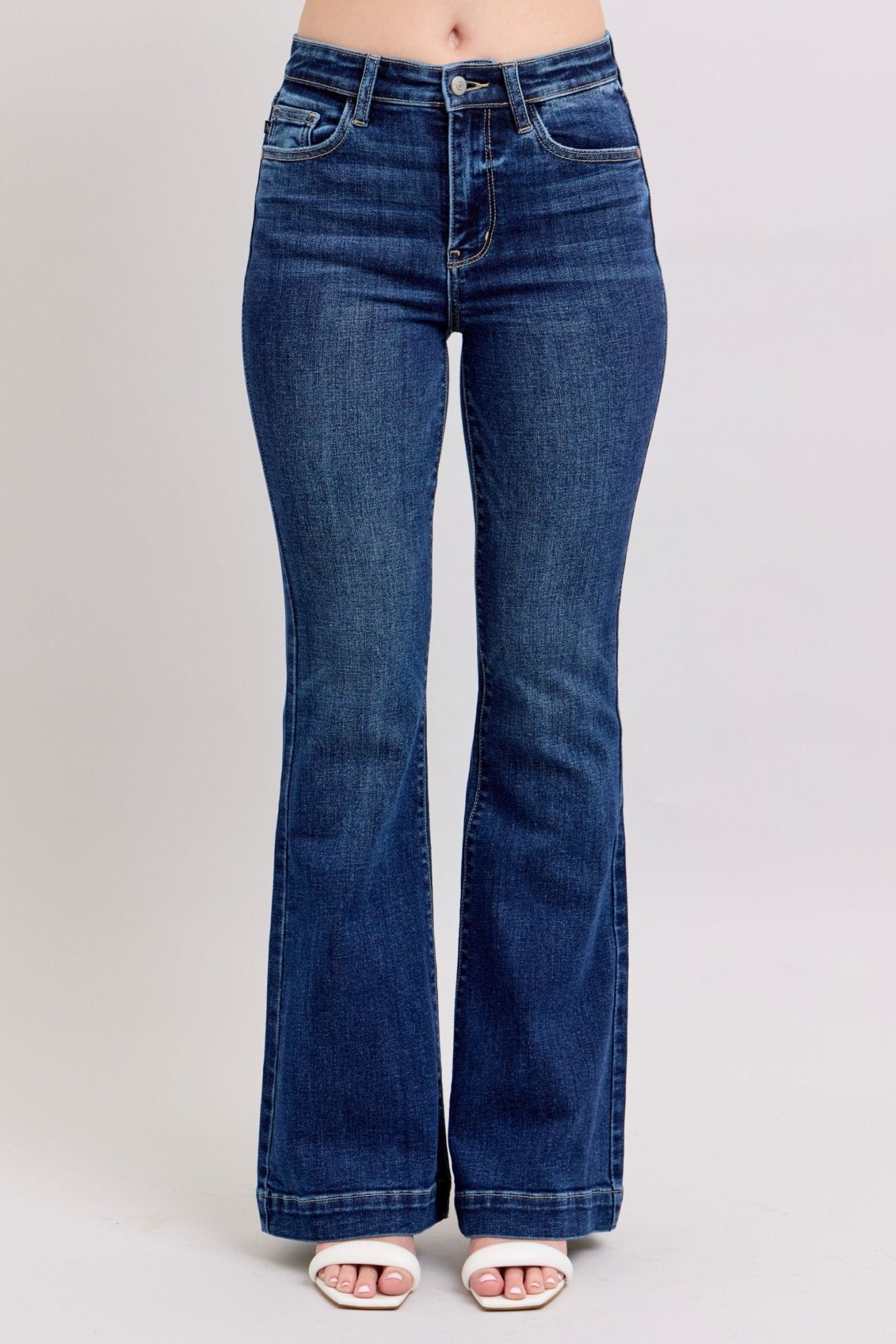 Judy Blue Full Size High Rise Flare Jeans with Pockets Plus Size - Too Dimes Boutique