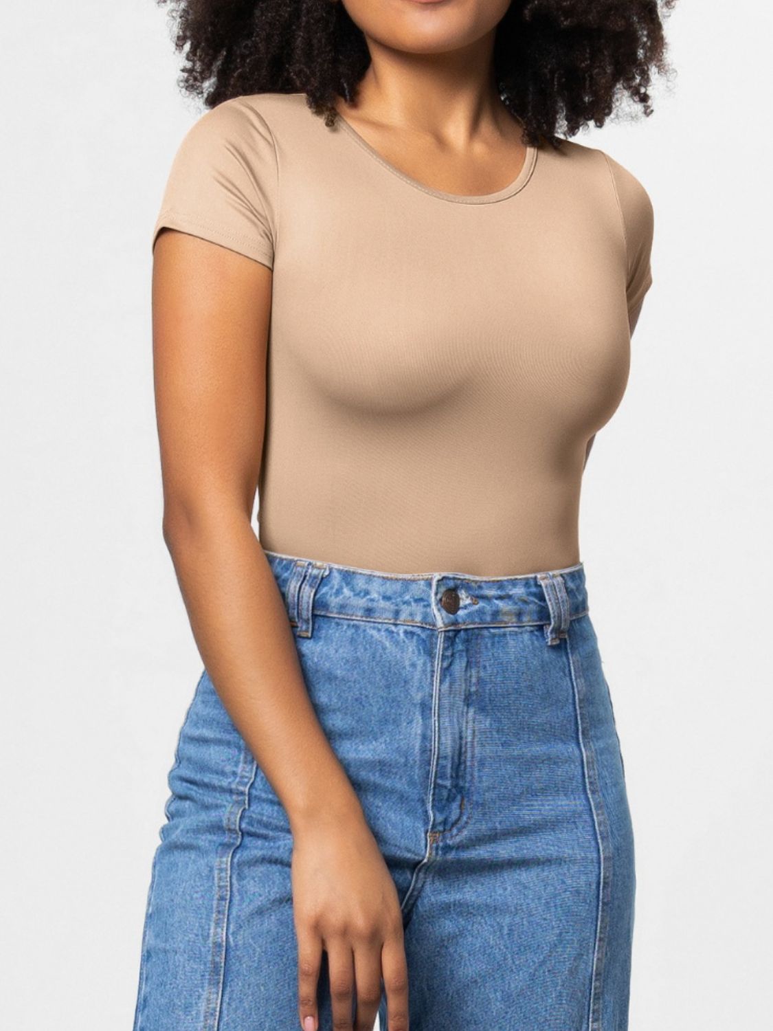 Full Size Round Neck Short Sleeve Bodysuit - Too Dimes Boutique
