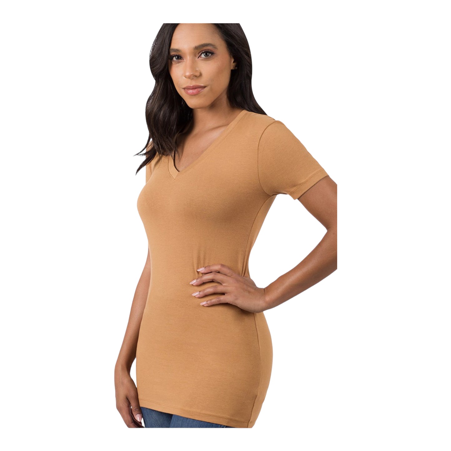 Cotton V-Neck Short Sleeve Tee - Too Dimes Boutique