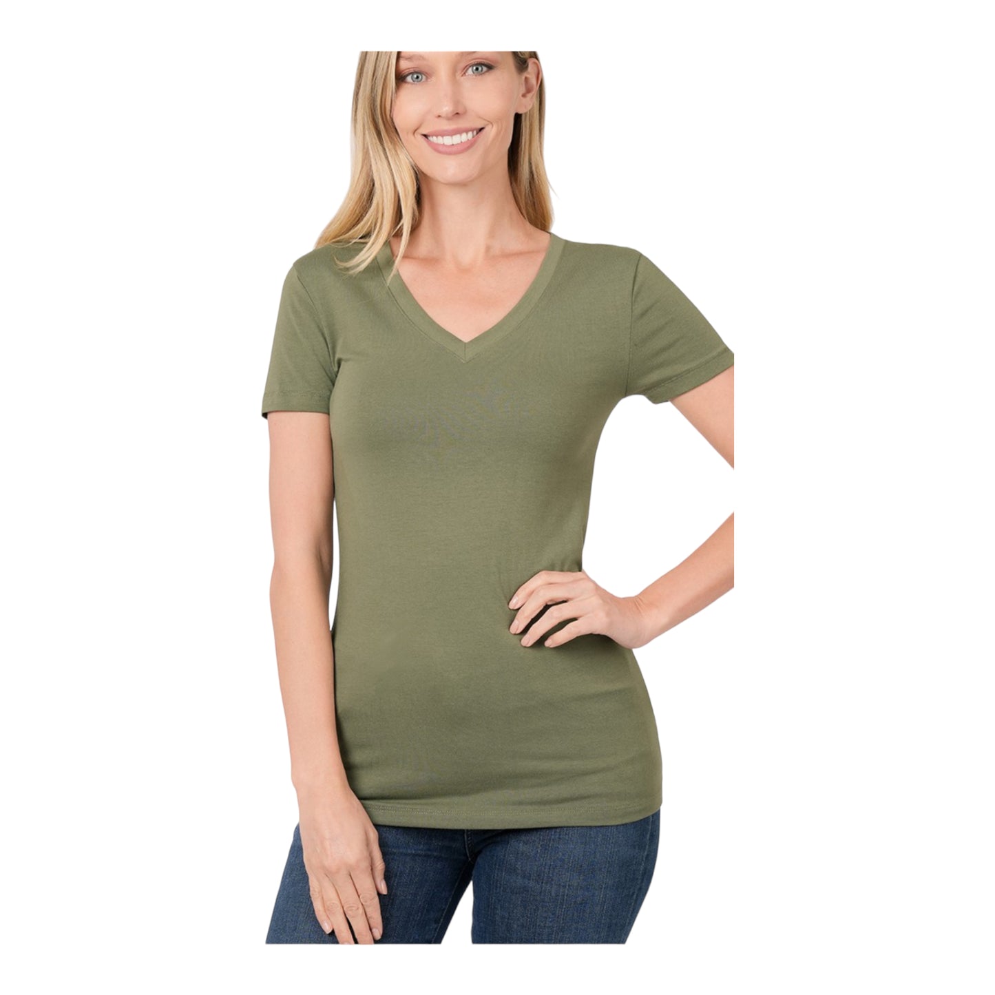 Cotton V-Neck Short Sleeve Tee - Too Dimes Boutique