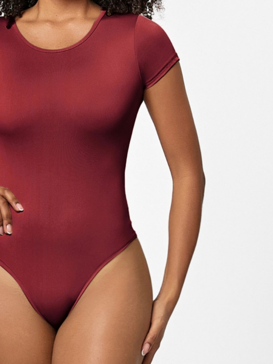 Full Size Round Neck Short Sleeve Bodysuit - Too Dimes Boutique