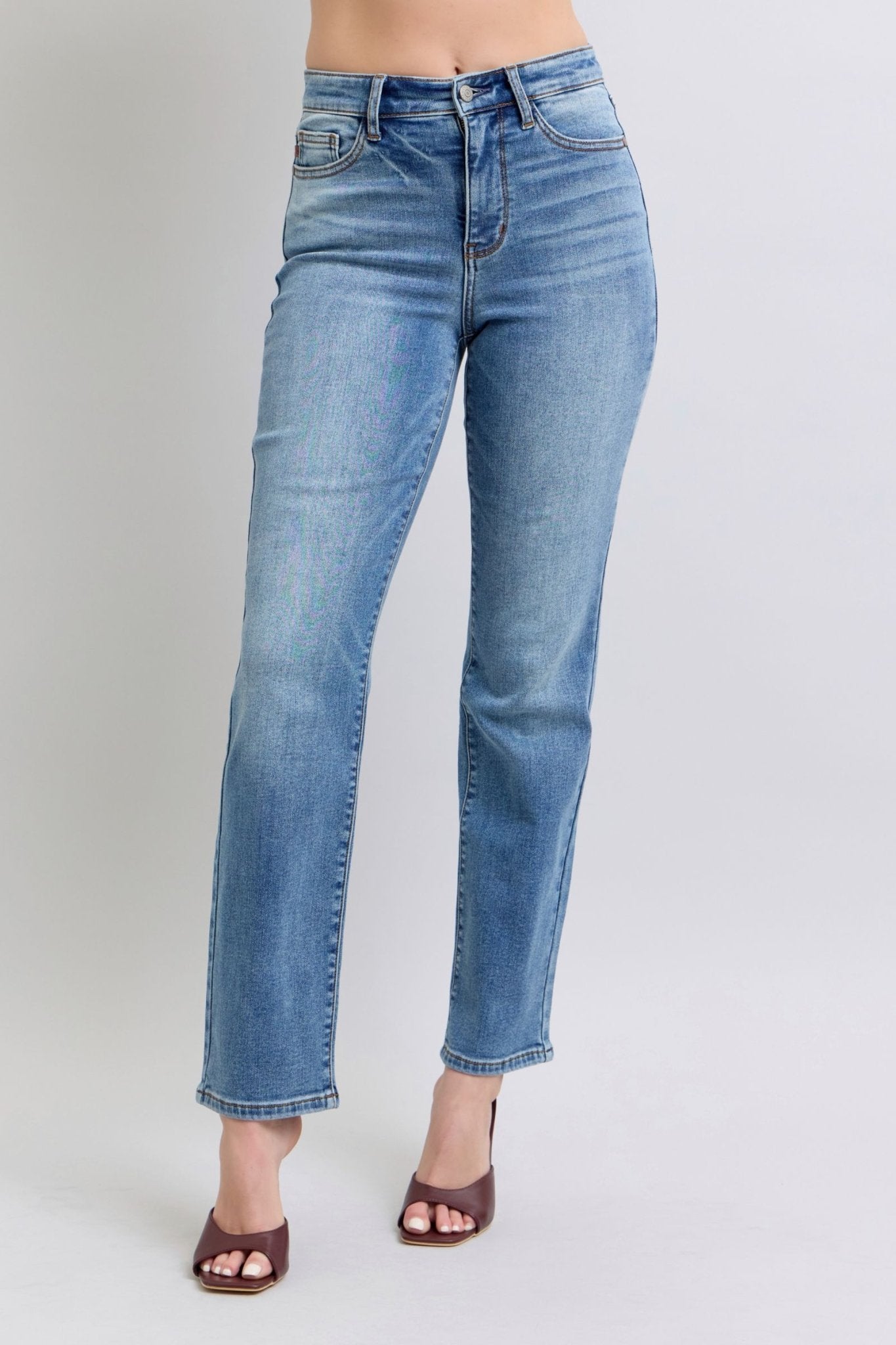 Judy Blue Full Size Run Vintage Wash Thermal Straight Jeans - Too Dimes Boutique