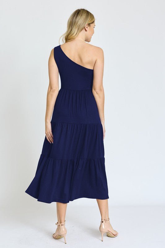 One Shoulder Ruffle Midi Dress - Too Dimes Boutique