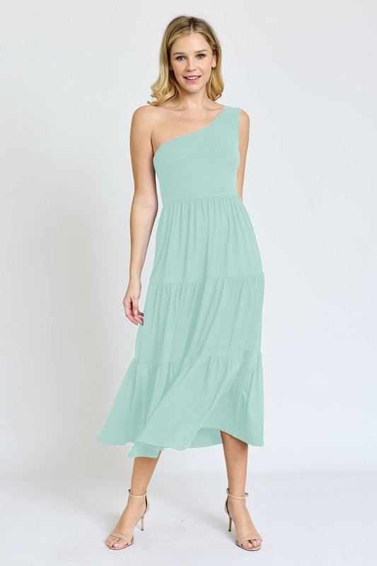 One Shoulder Ruffle Midi Dress - Too Dimes Boutique