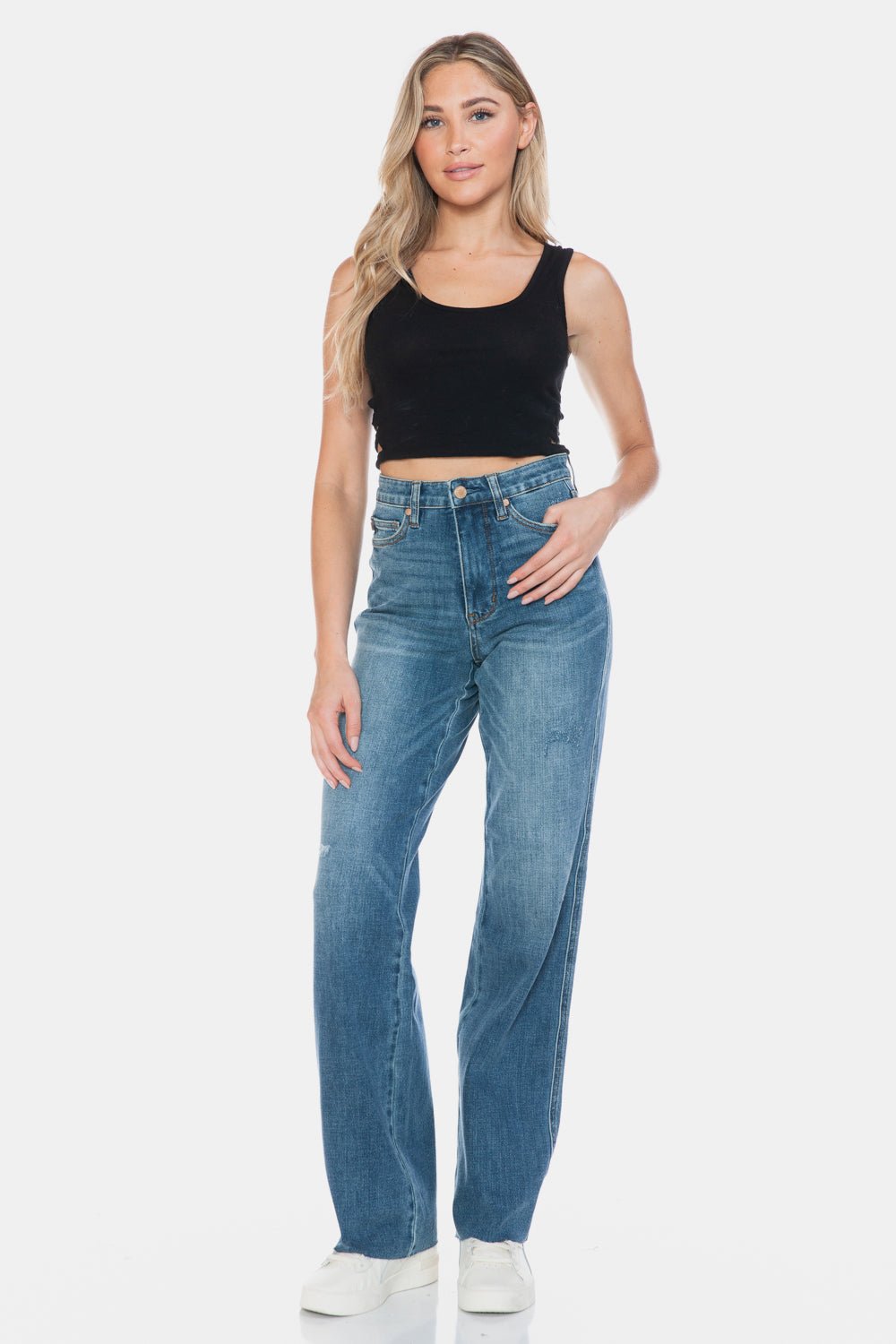 Judy Blue Full Size Tummy Control Cut Raw Hem Straight Jeans - Too Dimes Boutique