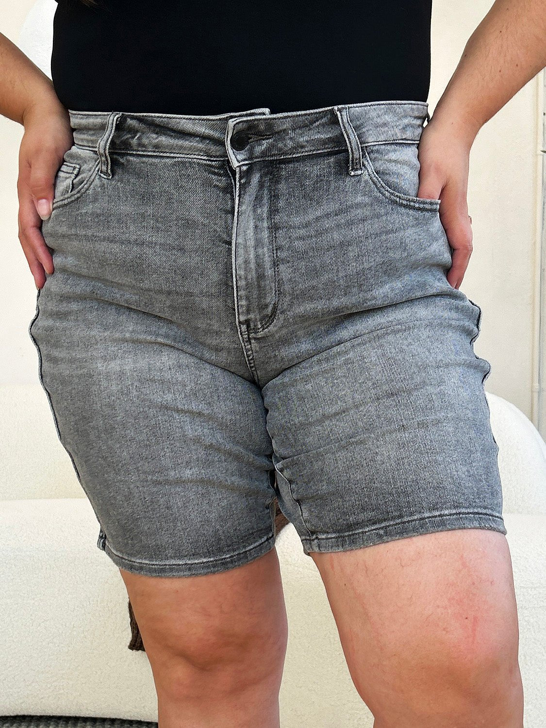 Judy Blue Full Size High Waist Washed Denim Shorts - Too Dimes Boutique