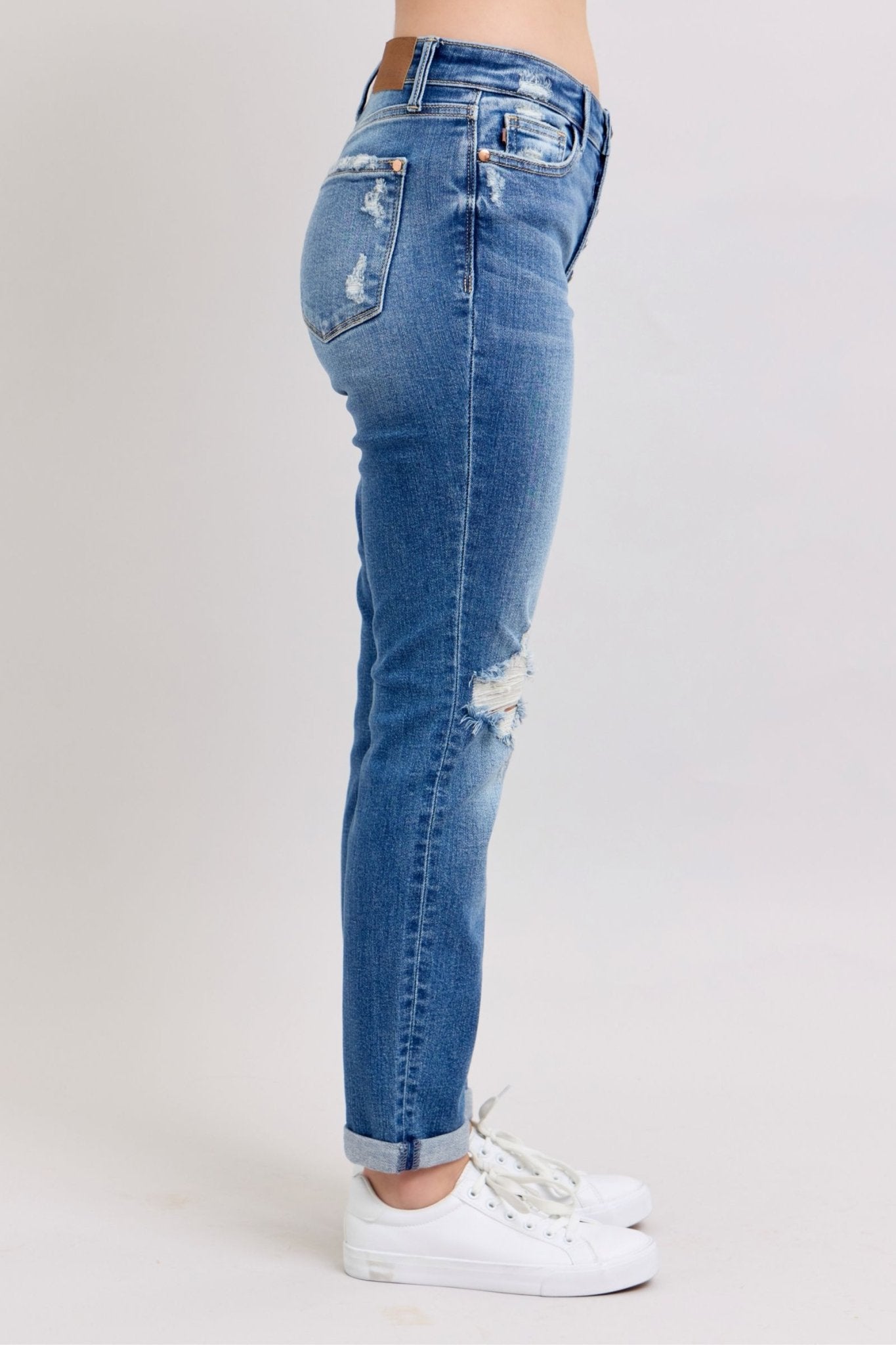 Judy Blue Full Size Button Fly Distressed Jeans with Pockets Plus Size - Too Dimes Boutique