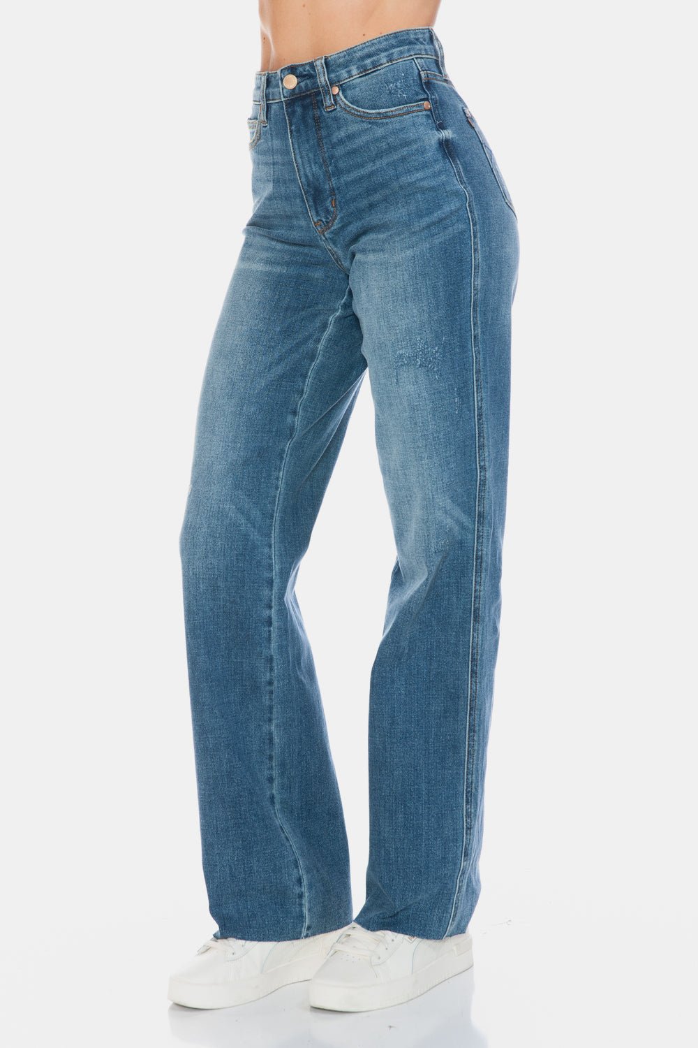 Judy Blue Full Size Tummy Control Cut Raw Hem Straight Jeans - Too Dimes Boutique